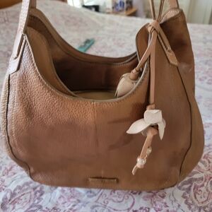 Lucky Brand Tan Pebbled Leather Shoulder Hobo with Tassel Charm